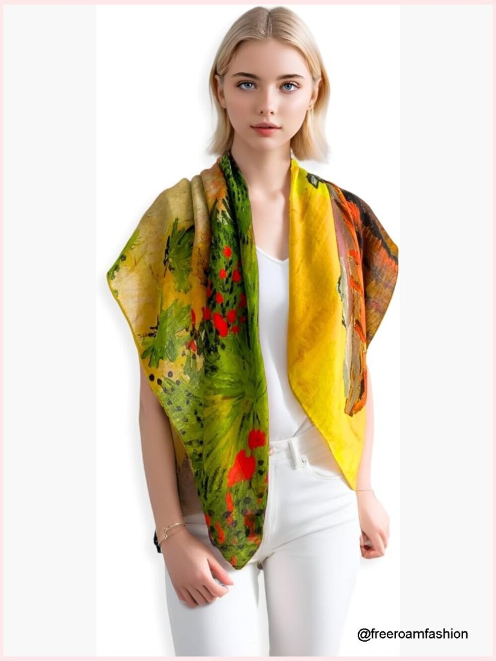 Artistic Cashmere Square Shawl Wrap - Vintage Oil Painting Scarf 36x36
